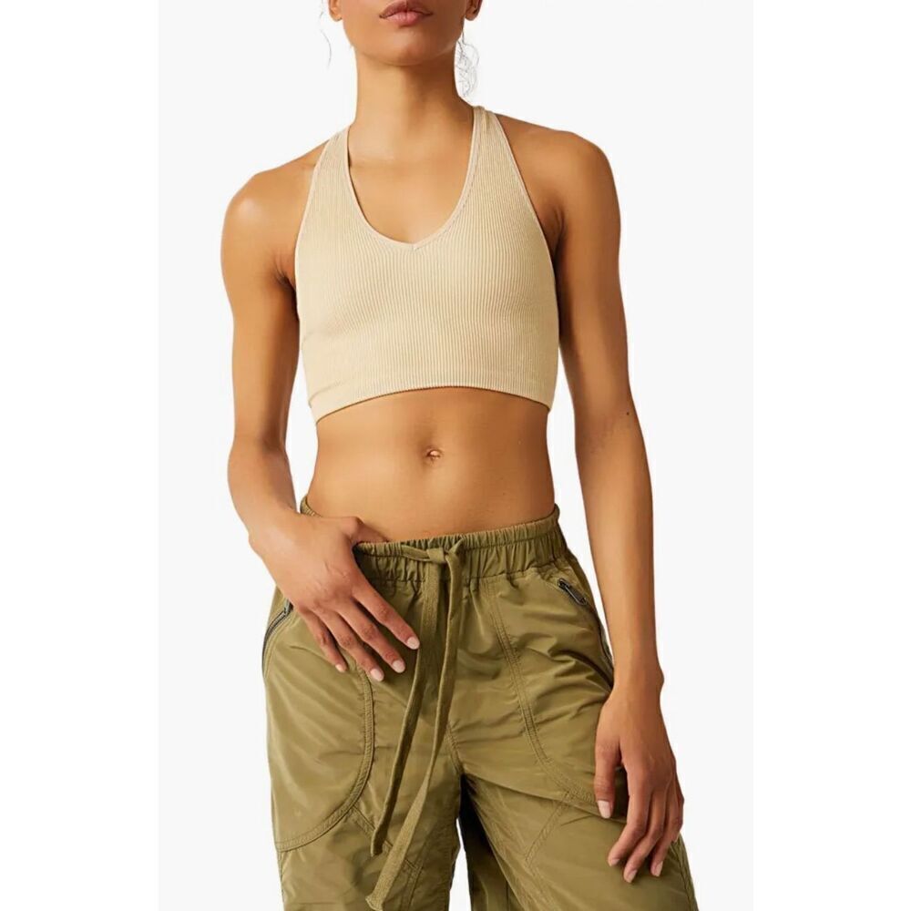 FP Movement Free Throw Metallic Sparkle Crop Tank in Sesame Size XS
